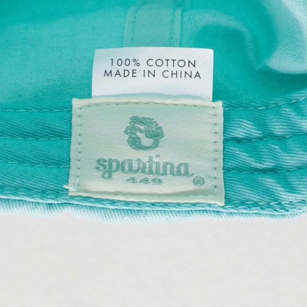 SPARTINA 449 Sea Turtle Embroidered Cotton Twill Baseball Hat Aqua Blue Sz OS